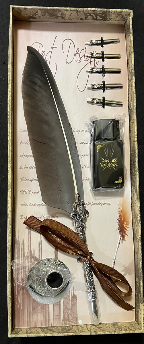 Other, Black Feather Quill Pen And Ink Set