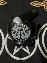 Load image into Gallery viewer, Black and white Tree of Life mortar and pestle