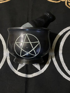 Black and white pentacle mortar and pestle