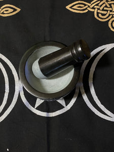 Black and white Tree of Life mortar and pestle